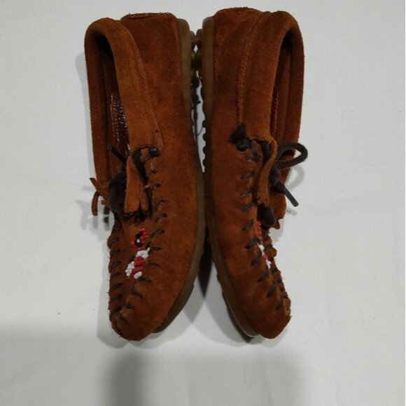 Minnetonka Thunderbird Beaded Brown Suede Moccasins 11 - Picture 4 of 9